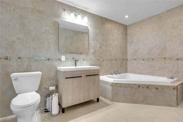 bathroom featuring toilet and tile walls