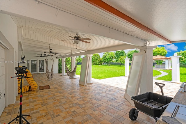 view of patio / terrace featuring ceiling fan