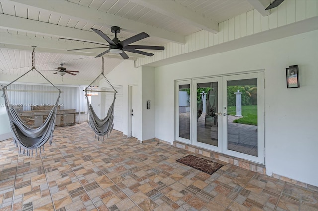 view of patio featuring french doors and ceiling fan