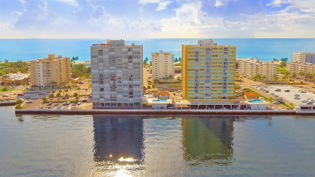 aerial view with a water view