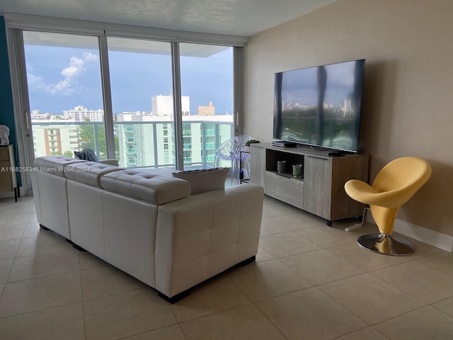 tiled living room with a wealth of natural light