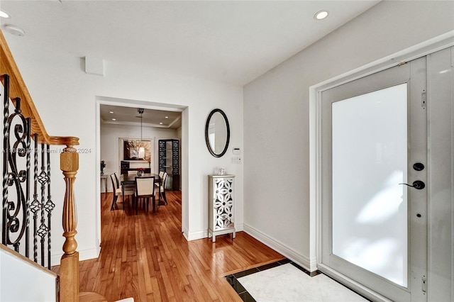 foyer with wood-type flooring