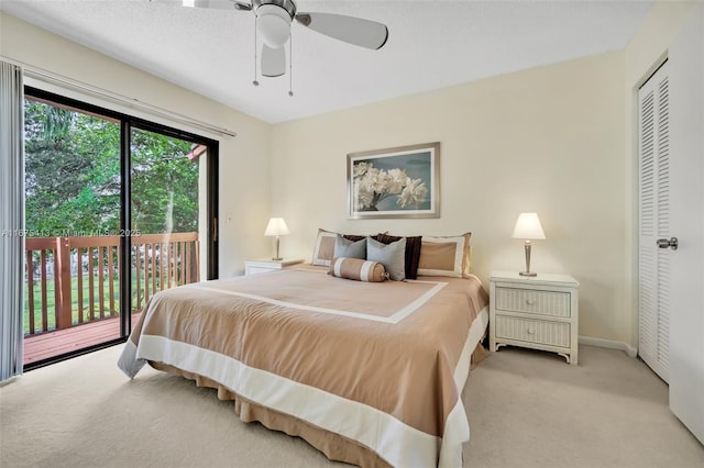 428 SE 11th Ter, Dania Beach, FL 33004 - carpeted bedroom with access to outside, baseboards, and a ceiling fan