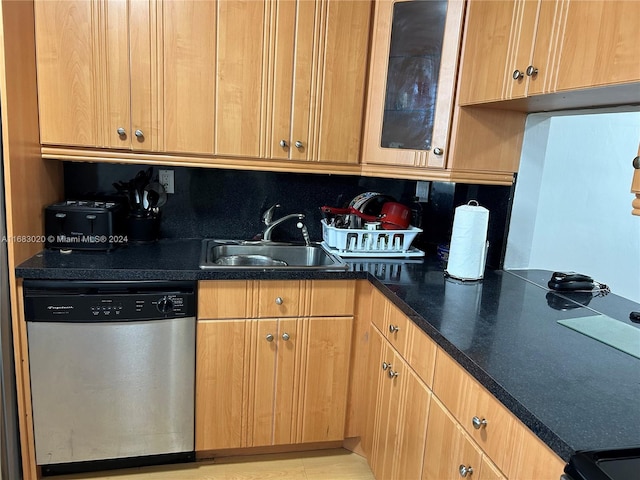 kitchen featuring decorative backsplash, dishwasher, and sink