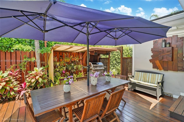 wooden terrace with grilling area