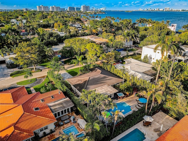 bird's eye view featuring a water view