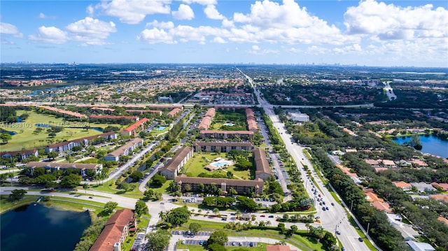 aerial view featuring a water view