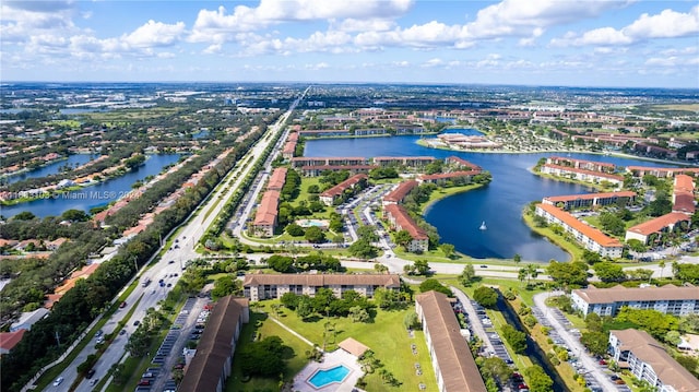 aerial view featuring a water view