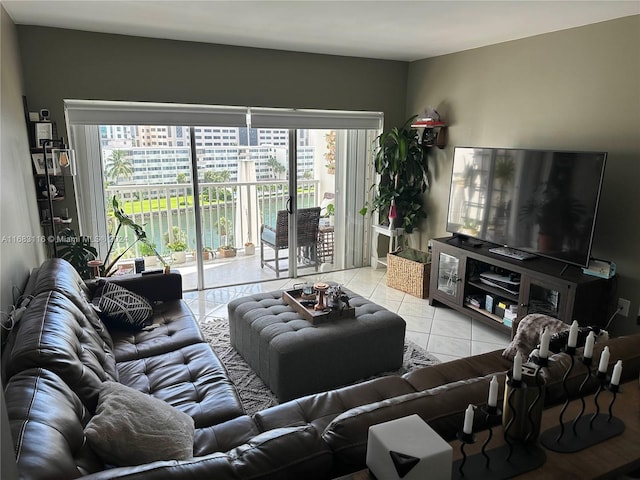 living room featuring light tile patterned floors