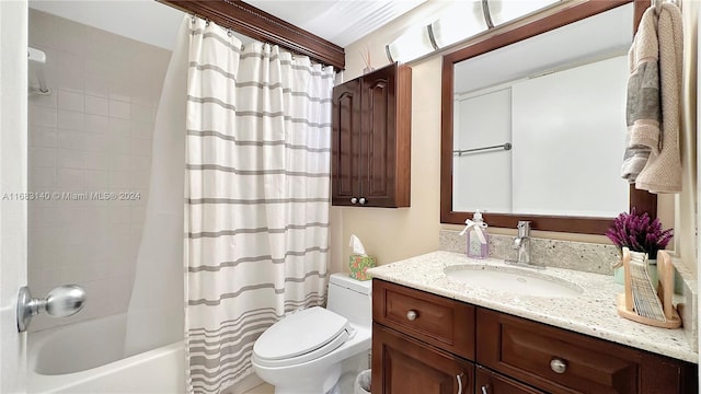 full bathroom featuring vanity, toilet, and shower / bath combination with curtain