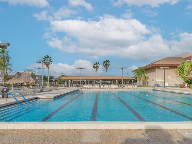 view of swimming pool with a patio area