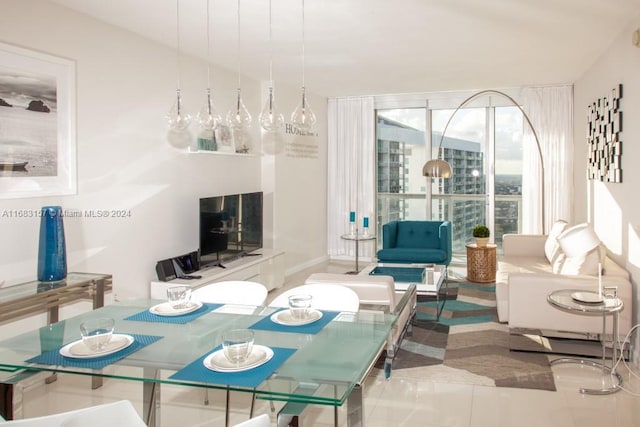 living room featuring tile patterned flooring