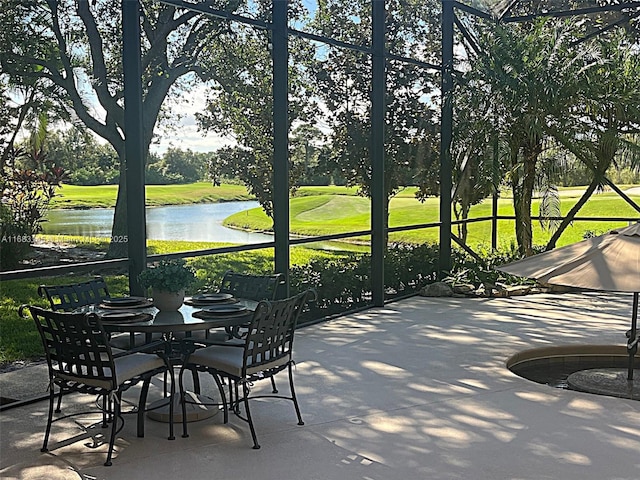 view of patio / terrace with a water view