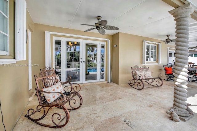 view of patio / terrace featuring french doors and ceiling fan