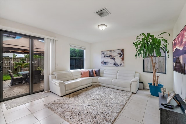 living room featuring light tile patterned floors