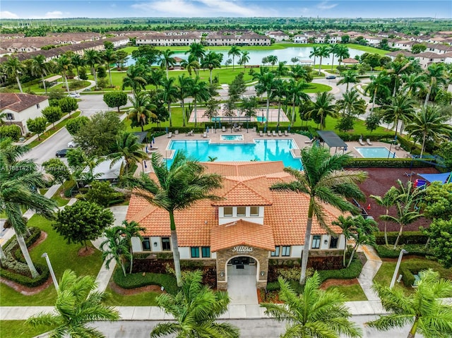 bird's eye view featuring a water view