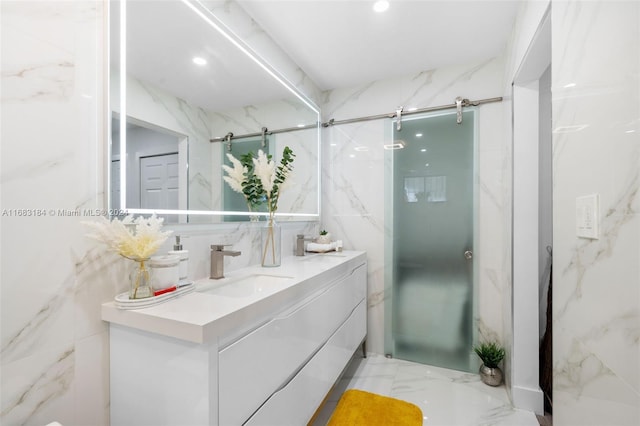 811 W 33rd St, Hialeah, FL 33012 - full bath featuring vanity, tile walls, and marble finish flooring