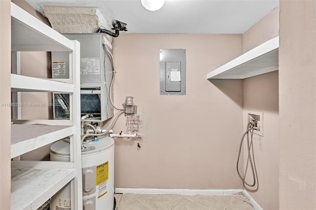 utility room with electric water heater and electric panel