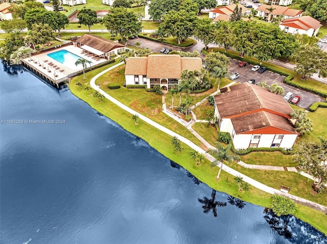 aerial view with a water view