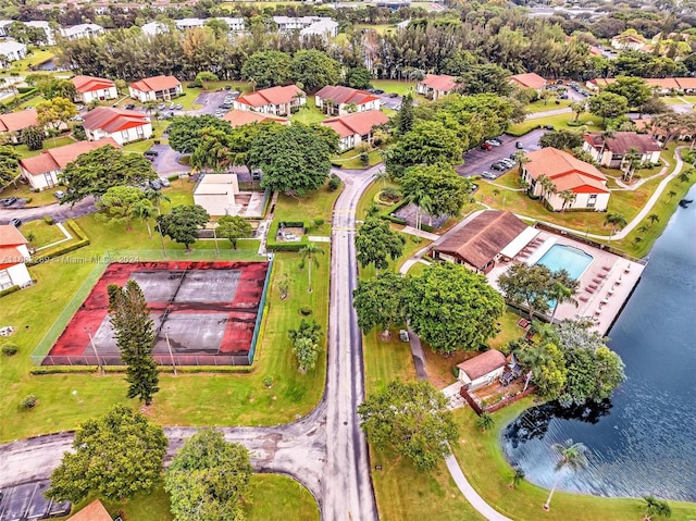 aerial view with a water view