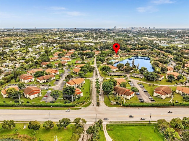 aerial view with a water view