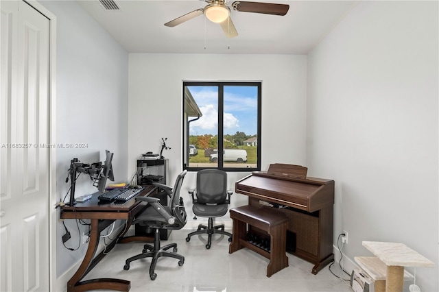 home office featuring ceiling fan