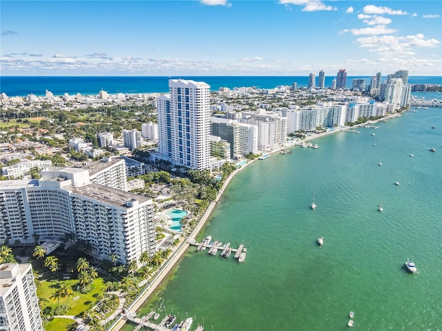 aerial view featuring a water view