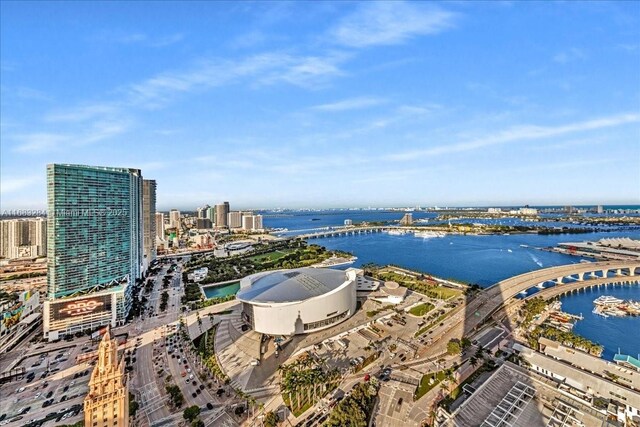 aerial view with a water view