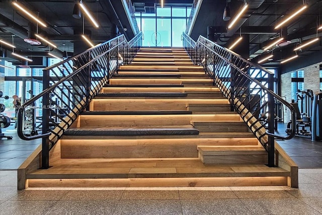 stairs with a high ceiling