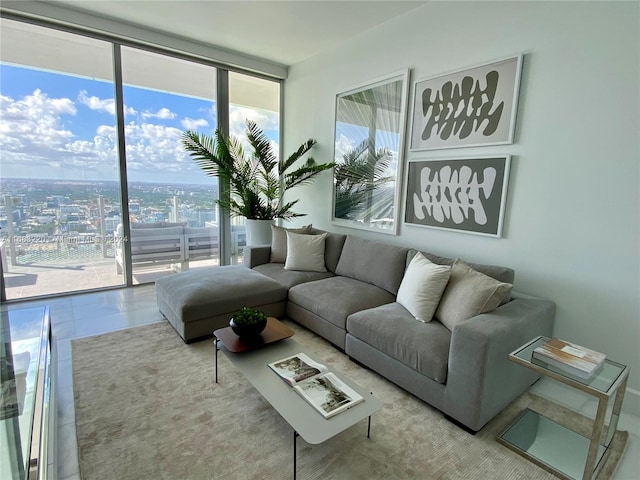 living room with expansive windows