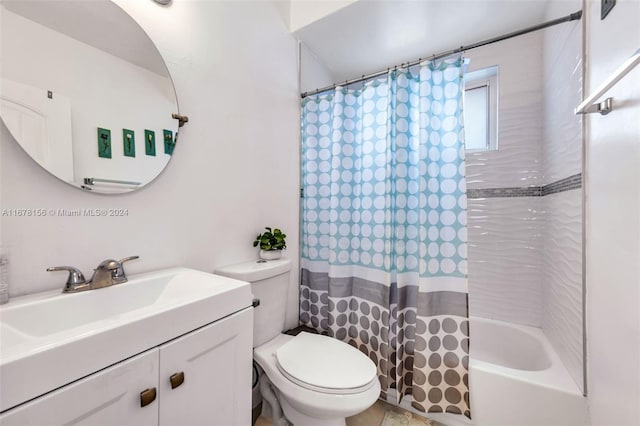 full bathroom featuring vanity, toilet, and shower / bathtub combination with curtain