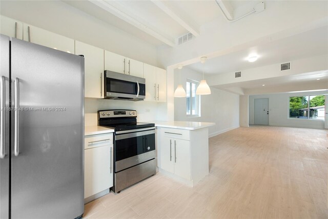 11515 NE 12th Ave, Miami, FL 33161 - kitchen with stainless steel appliances, a peninsula, open floor plan, light countertops, and beam ceiling