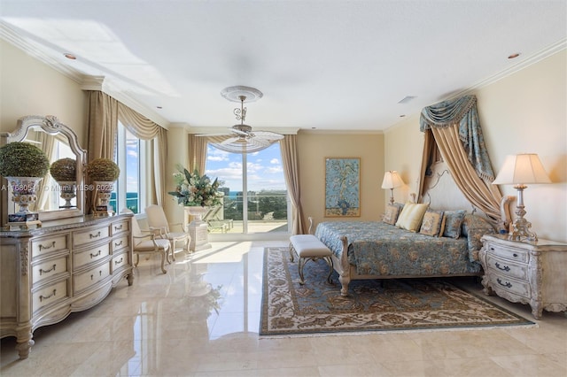 bedroom with ornamental molding