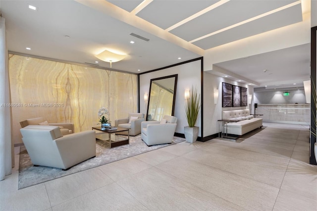 interior space featuring light tile patterned flooring