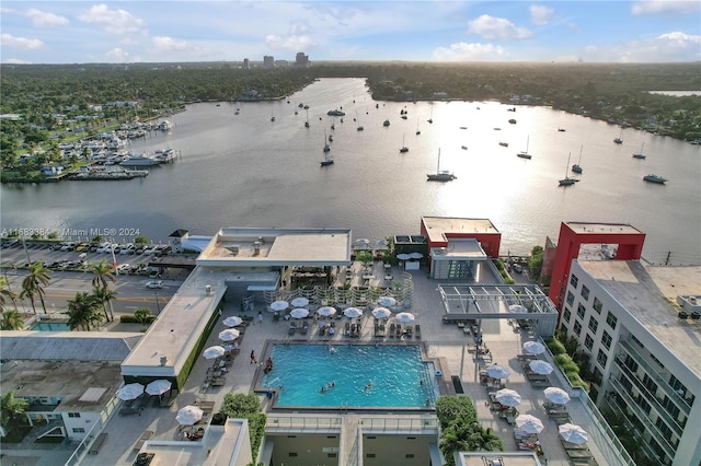 aerial view with a water view