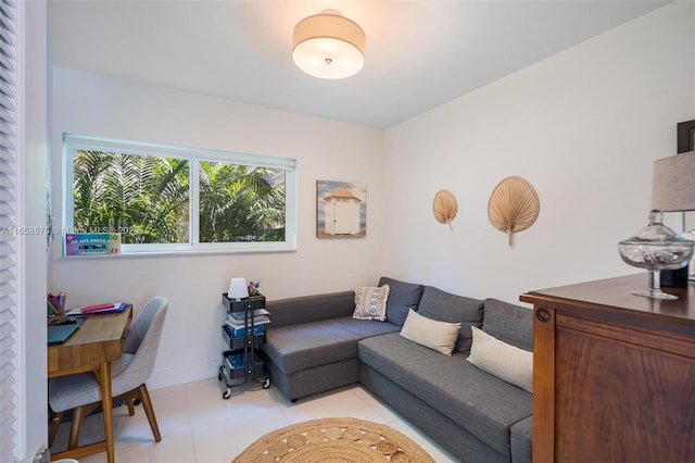 living room featuring light tile patterned flooring