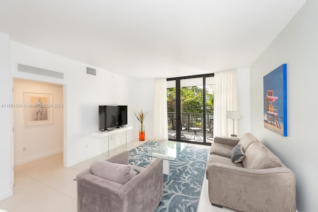 living room with expansive windows