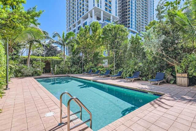 view of swimming pool with a patio area