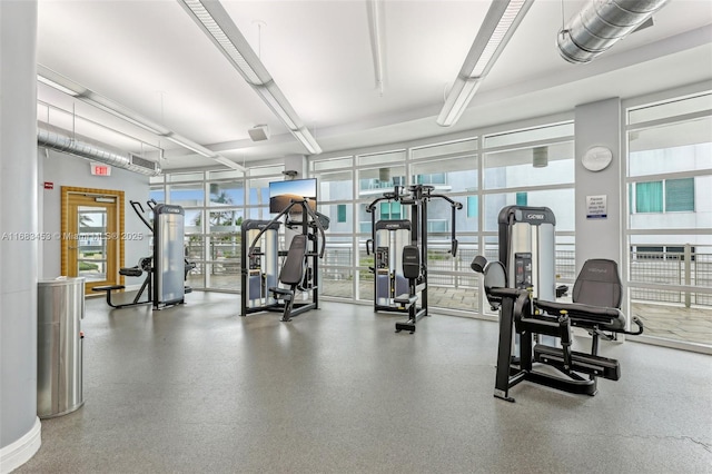 exercise room featuring a wall of windows