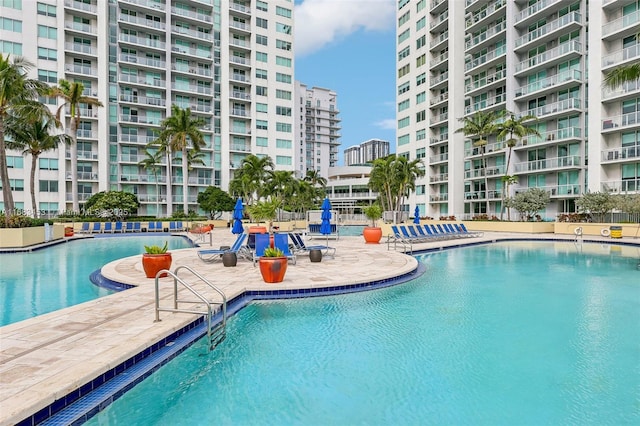 view of swimming pool with a patio area