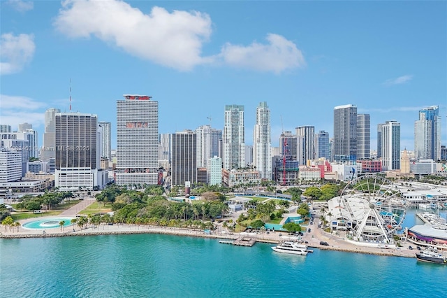 property's view of city with a water view