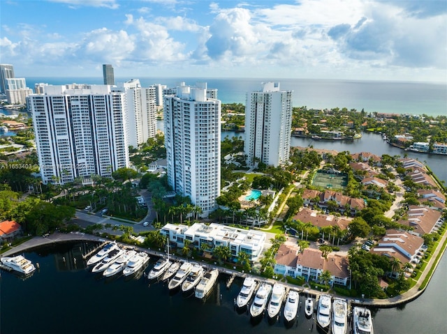 aerial view featuring a water view