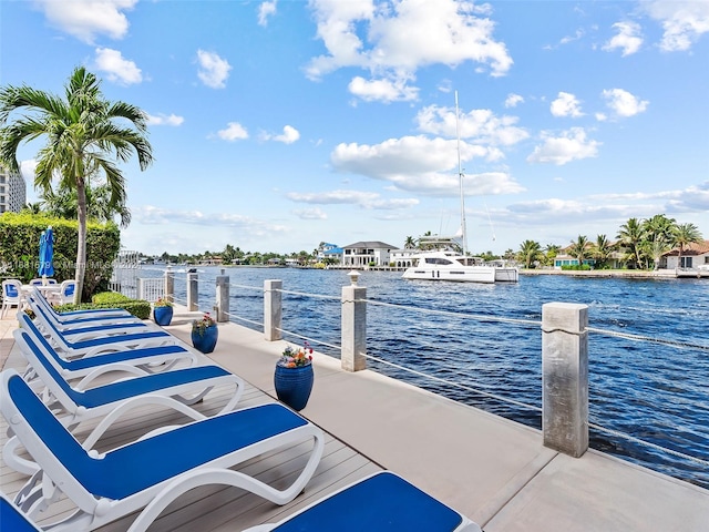 dock area with a water view