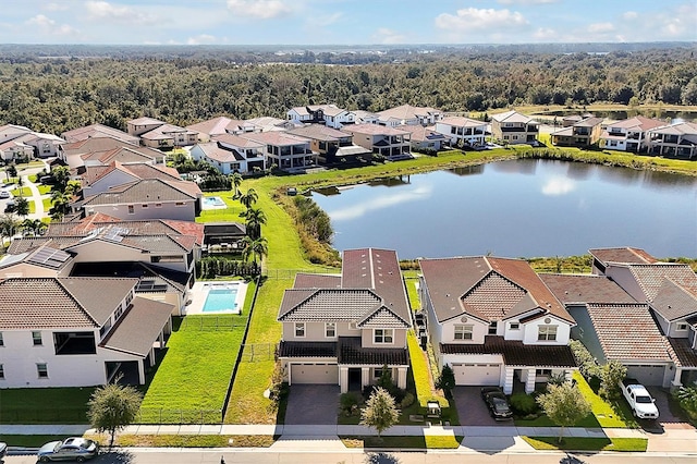 aerial view featuring a water view