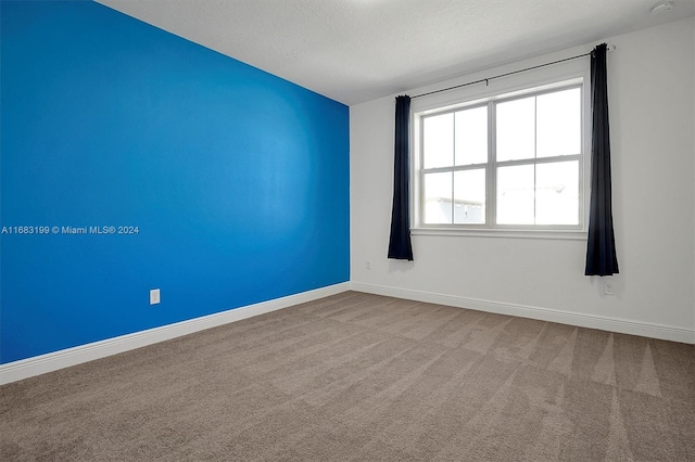 spare room featuring carpet and a textured ceiling