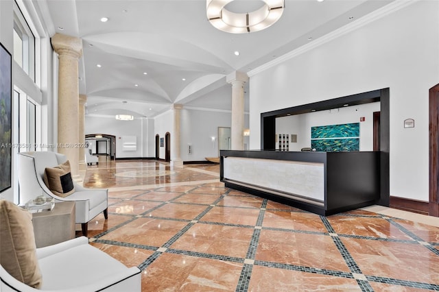 reception area featuring decorative columns