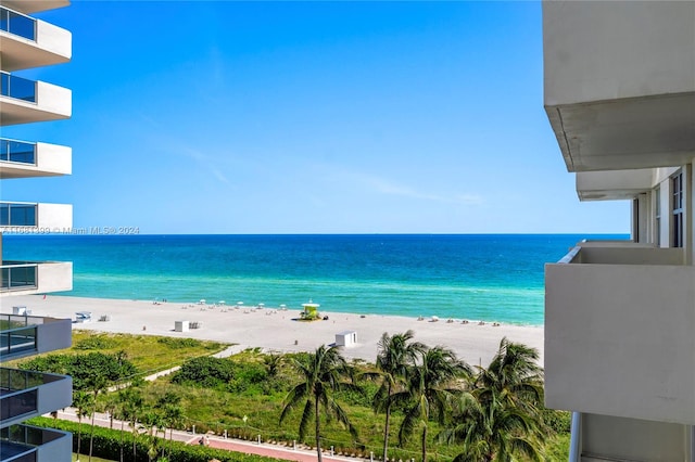 property view of water featuring a view of the beach