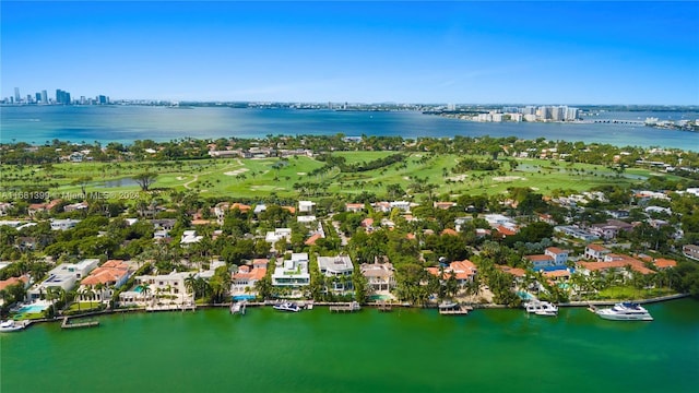 bird's eye view with a city view and a water view