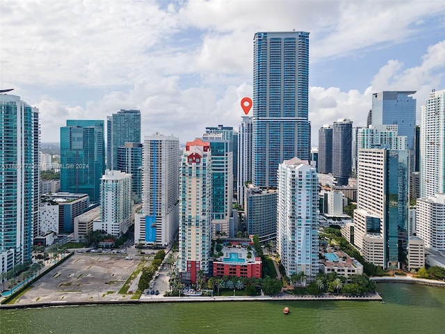 property's view of city featuring a water view