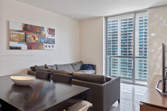 living room with floor to ceiling windows